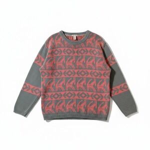 Forever 21 Southwest Aztec Animal Crew Neck Cotton Blend Gray Pink Sweater Sz M